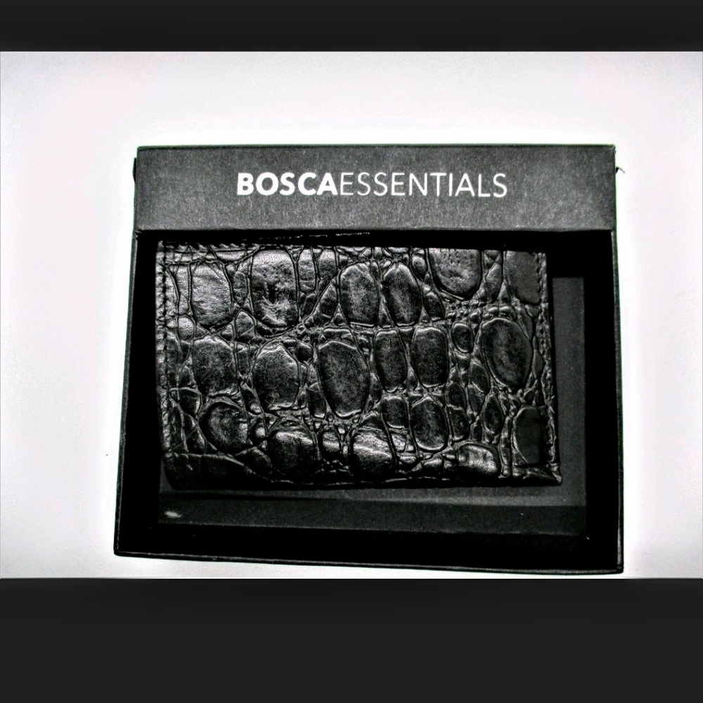 BOSCA Essentials Croc Embossed Leather TriFold Wal